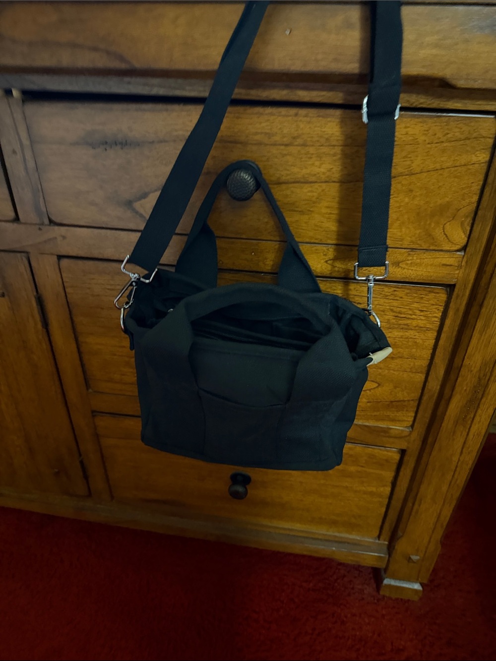 Black women’s canvas bag small but holds a lot